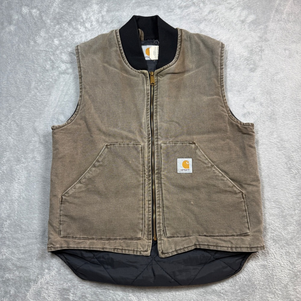Vintage Carhartt V02CHT Duck Vest Mens Medium Brown Faded Distressed 90s